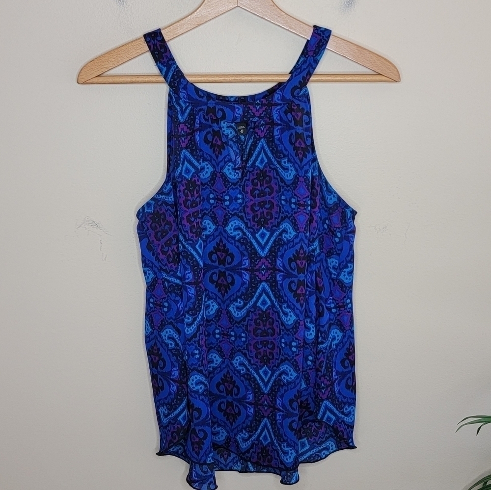 Express Blue Purple Print Halter Tank Blouse Size Medium Layering Going Out Top